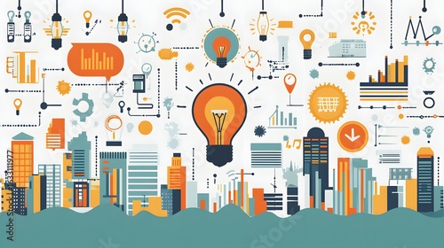 Abstract illustration of innovation, technology, and urban development.
