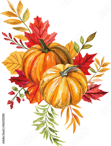 pumpkin with leaves, autumn leaves and pumpkins clipart
