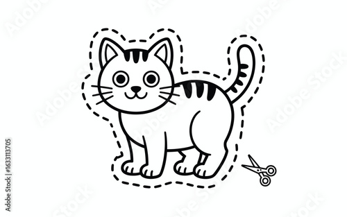 Cute cat illustration with scissors doodle Keywords: cat, kitten, animal, pet, cute, adorable