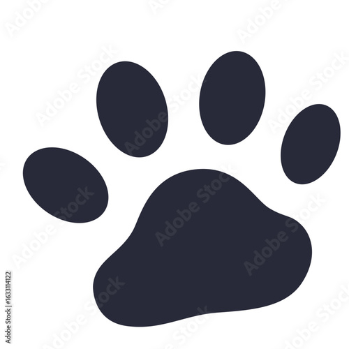 2d Black paw print with four rounded toes and central pad, flat vector icon on white background.
