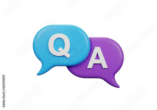 3d icon of q and a chat bubbles isolated on transparent background