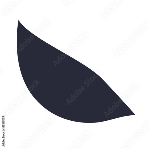 2d Flat vector of abstract black leaf silhouette with smooth shape on white background, modern design element.
