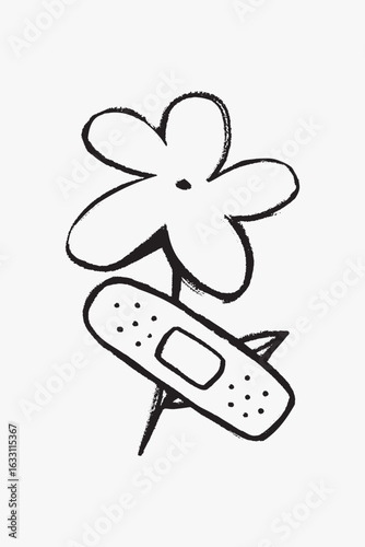 Flower bandage doodle illustration vector