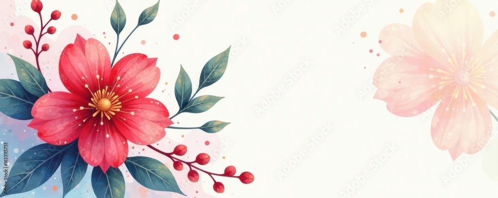 Obraz premium Abstract watercolor floral vector background Minimalist line art design , flower, botanical