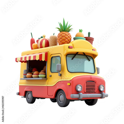 Colorful food truck loaded with various treats.