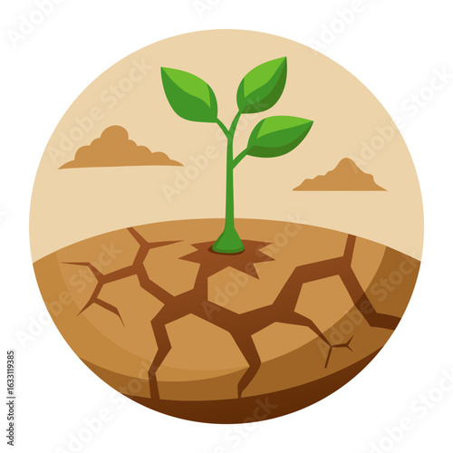 Deforestation Concept Cracked Earth with Jungle Plant Vector