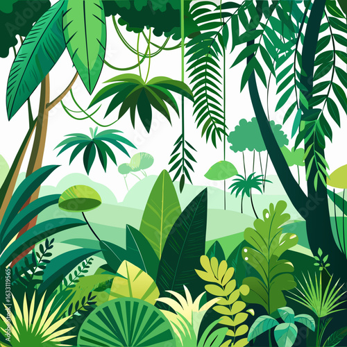 Tropical Rainforest Canopy Jungle Plants Vector Isolated