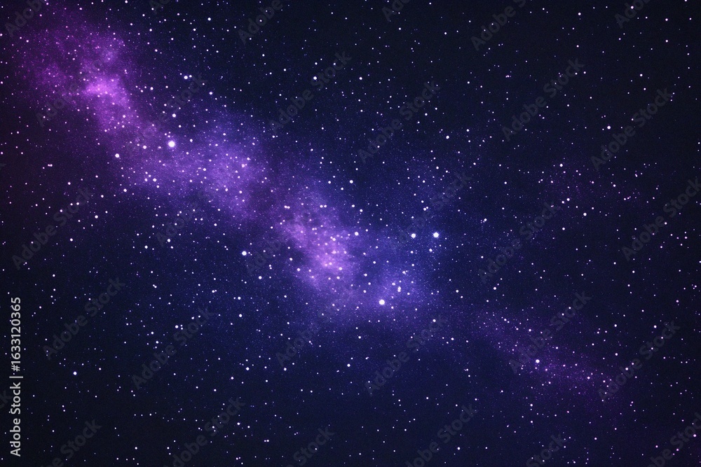 Fototapeta premium Starry sky background, purple night sky full of stars, glowing stars in the dark space, starry background, dark night, stars in the distance, starlight, dark background with a purple glow, night sky. 