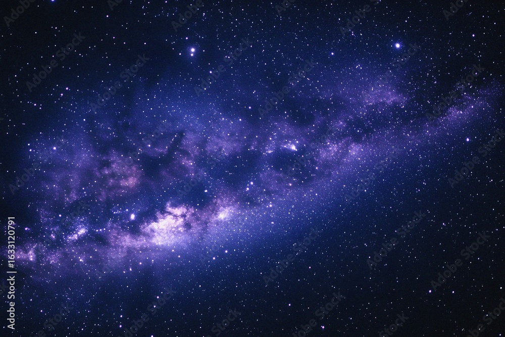 Obraz premium Starry sky background, purple night sky full of stars, glowing stars in the dark space, starry background, dark night, stars in the distance, starlight, dark background with a purple glow, night sky. 
