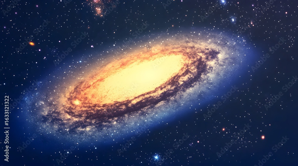 Fototapeta premium Spiral galaxy bathed in cosmic light.