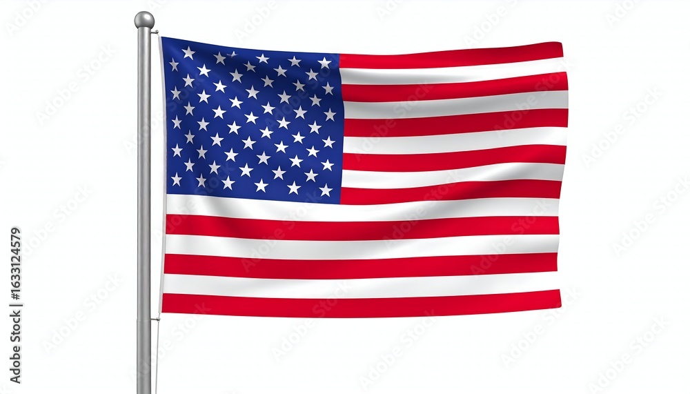 Fototapeta premium USA Flag Waving Isolated on White.