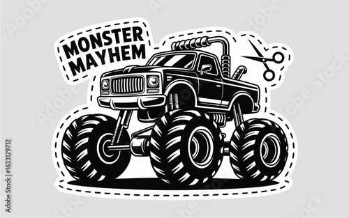 Monster truck mayhem sticker with scissors cut out