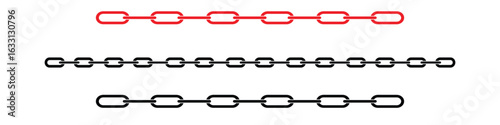 Minimal Chain Link Vector Set – Outline Chain Design in Red and Black – Linear Metal Link Elements for Industrial, Mechanical, Decorative, and Graphic Use – EPS Isolated Editable Illustration

