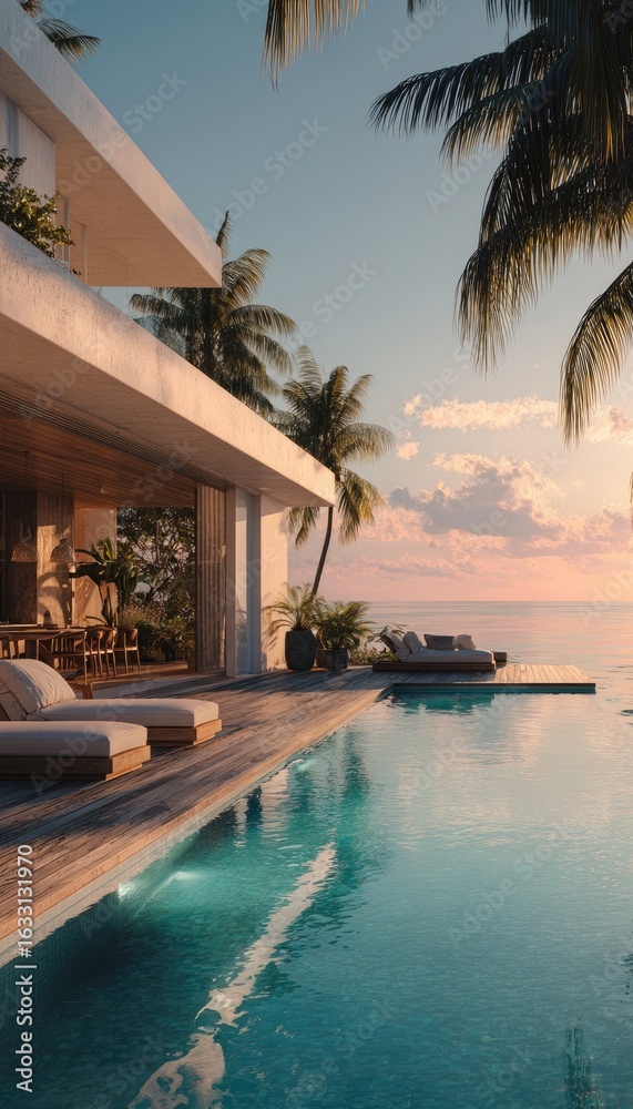 Fototapeta premium Tropical beachfront luxury home with pool