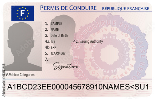 Driving license in France isolated on white background. Person driver license