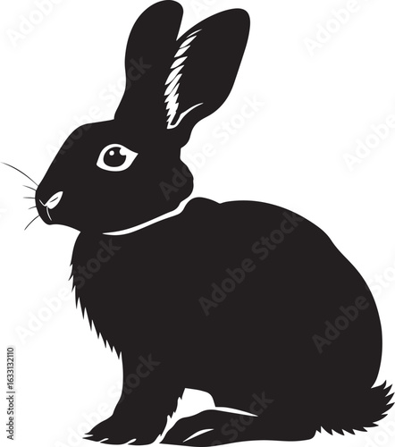 A black and white illustration of a rabbit.