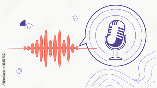 Podcast audio sound wave microphone recording studio voice over radio broadcast interview technology concept