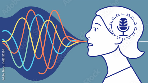 Speech voice recognition technology with microphone and sound waves for ai assistance app
