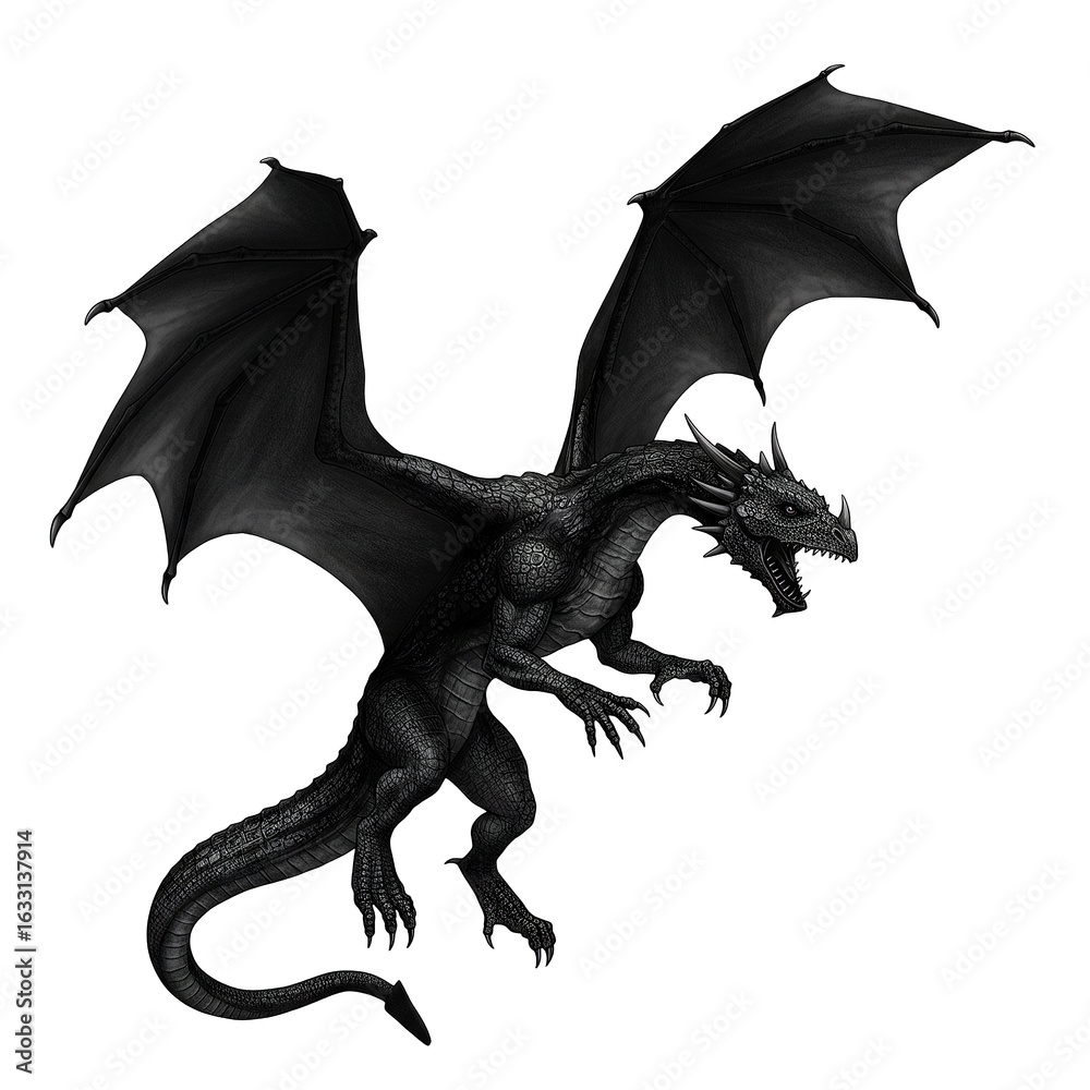 Fototapeta premium Black dragon on transparent background PNG Generative AI