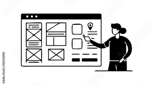 User interface design website wireframe ux designer creating web layout and app development process concept