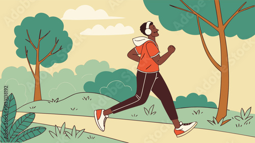 Man running outdoors vector illustration for fitness exercise and healthy lifestyle cardio workout in park