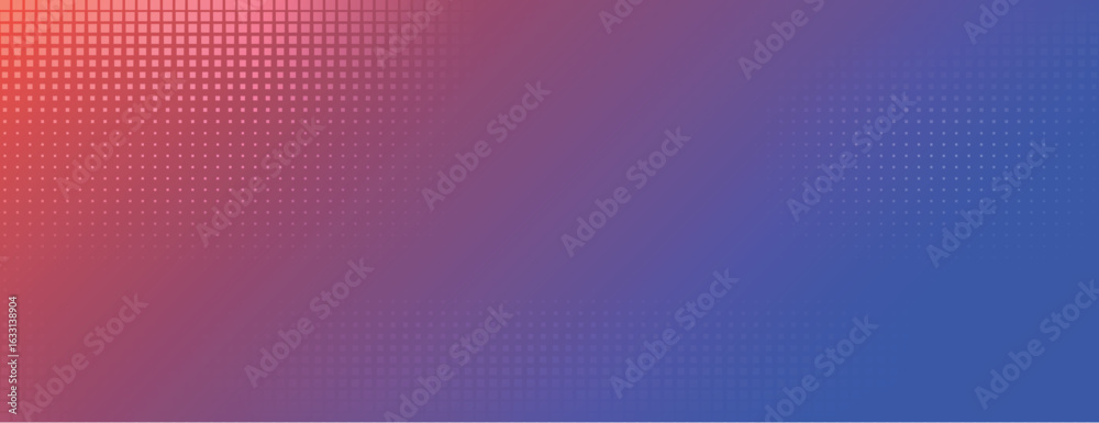 Obraz premium Gradient background with a pixelated texture, blending red and blue. The background has a modern, digital style. Red and blue background. Minimal halftone texture, halftone dotted background vector