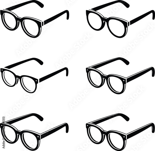 Six Black Silhouette Eyeglasses Icons spectacles eyewear