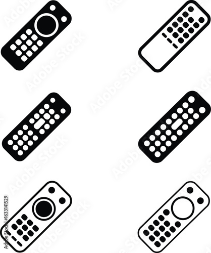 Six Black Silhouette Icons Of Remote Controls controller television
