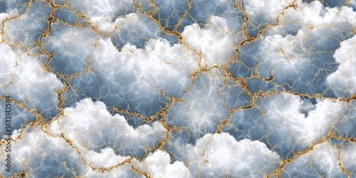 Abstract marble pattern with gold veins.  A seamless design of white and light-gray marble with golden streaks