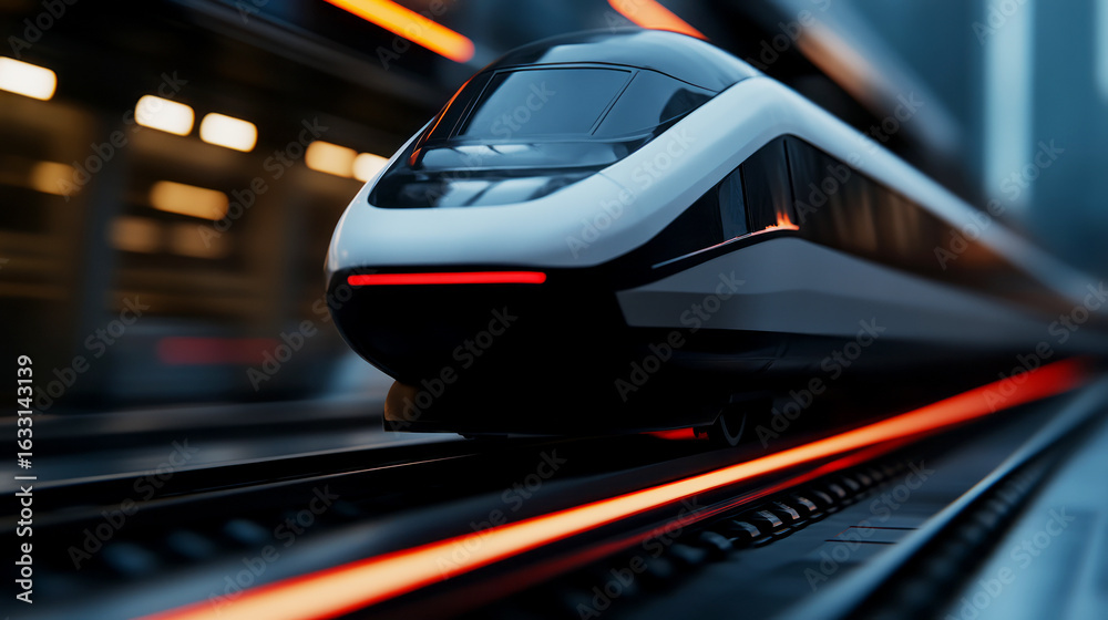Fototapeta premium Modern High-Speed Train Approaching Platform in Urban Environment with Motion Blur Effects