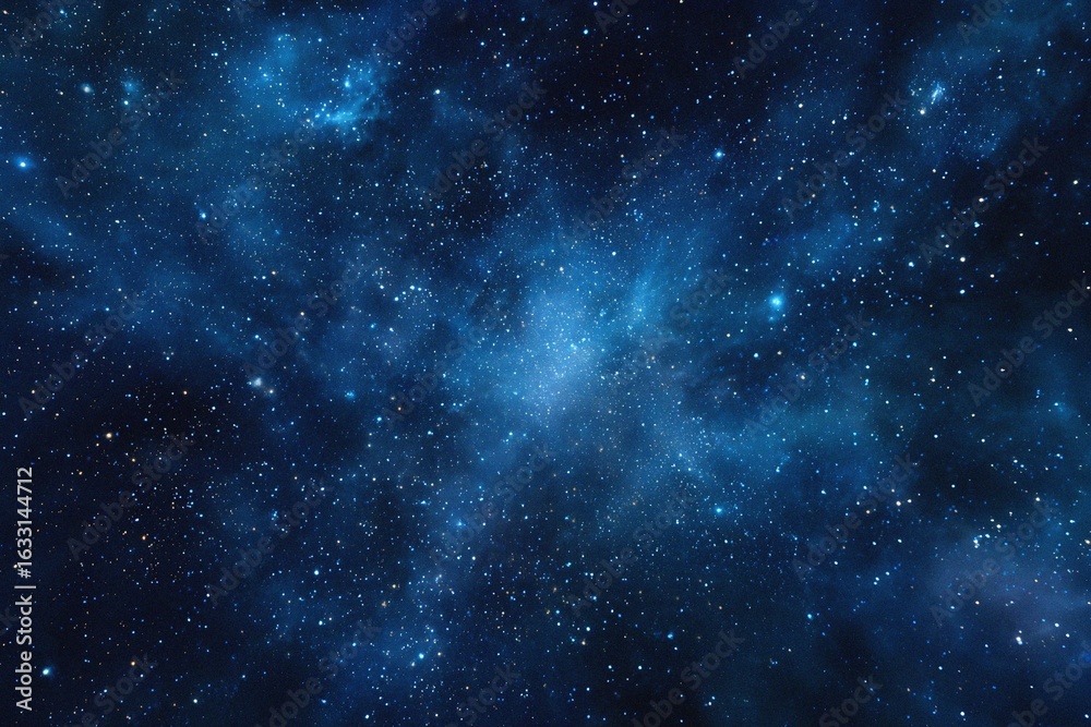 Obraz premium Starry sky background, blue night sky full of stars, glowing stars in the dark space, starry background, dark night, stars in the distance, starlight, dark background with a blue glow, night sky. 