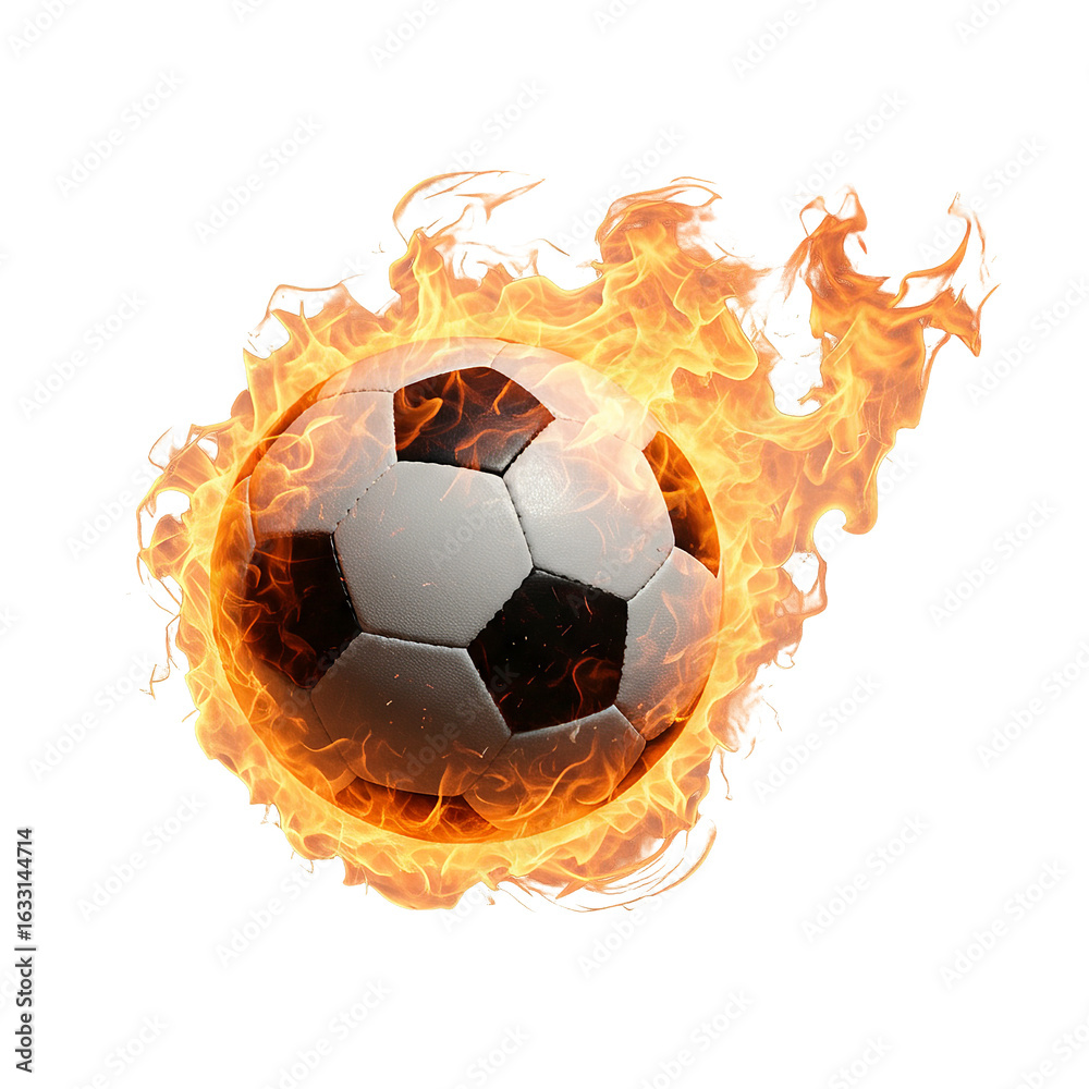 Fototapeta premium Football or soccer ball with fire tail on Transparent Background PNG Generative AI