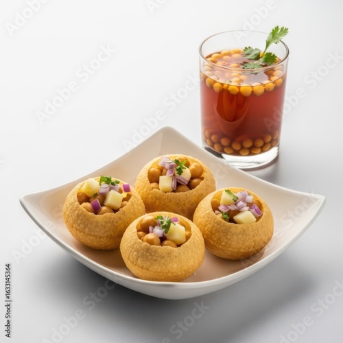 Pani puri, a popular indian street food snack, isolated on white background