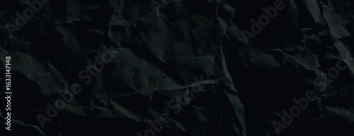 Dark black crumpled paper background, with a textured, wrinkled style. The black background adds a dramatic, moody effect. Paper texture background vector. Black background.