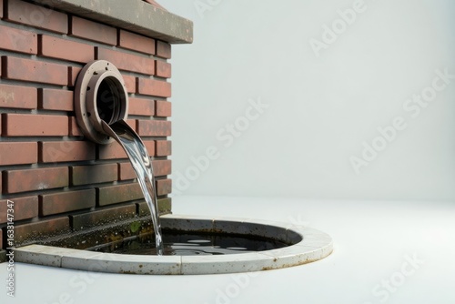 Clean water flows from a brick structure into a basin