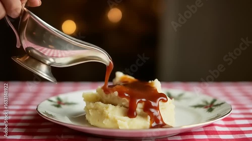 Delicious Mashed Potatoes with Rich Gravy Festive Holiday Food Photography