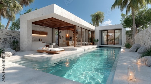 Modern tropical home with pool and patio