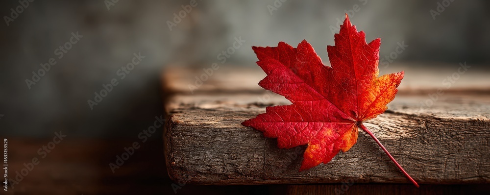 Obraz premium Vibrant Autumn Maple Leaf on Wood