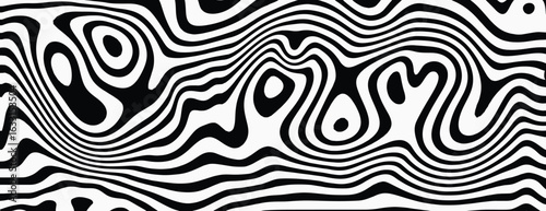 Abstract black and white background with wavy, hypnotic patterns. The background features bold black lines on a white backdrop. Psychedelic pattern background vector. Black background.