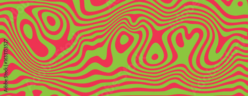 Psychedelic background with wavy red and green patterns. The background features vibrant red and green colors in a swirling texture. Psychedelic pattern background vector. Green background.