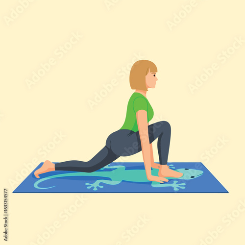Woman Doing Yoga Low Lunge Pose on a Mat Indoors