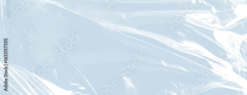The background is a glossy, transparent texture with a light blue color. The light blue background has a smooth, reflective surface. Plastic foil wrap texture background. Blue background vector.