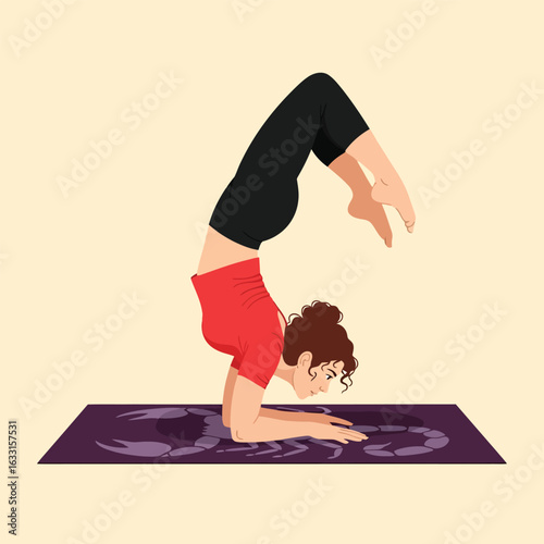 Woman Practicing Yoga Scorpion Pose on Mat for Healthy Lifestyle