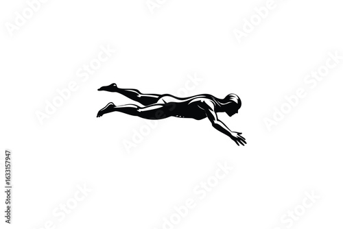 Dynamic silhouette of a person in mid air arms outstretched conveying a sense of freedom movement and athletic grace in a stark artistic style silhouette