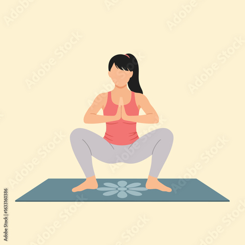 Woman Practicing Yoga Pose at Home on Mat for Wellness