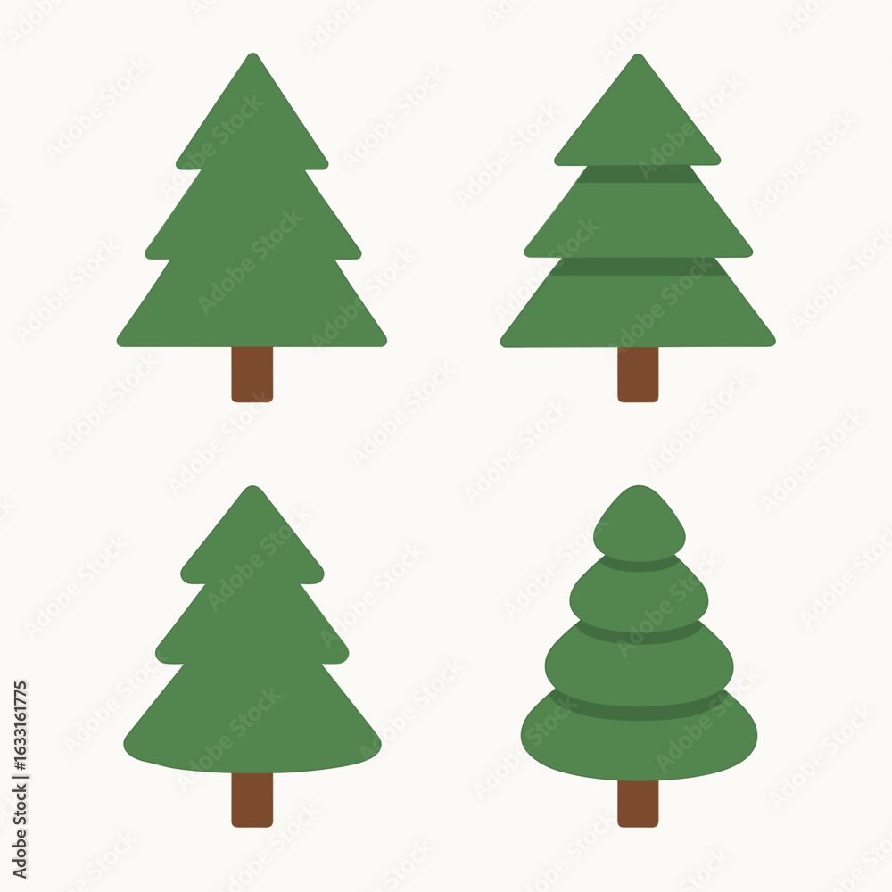 Fototapeta premium Cute Flat Cartoon Tree Silhouette Design Element Decoration Illustration