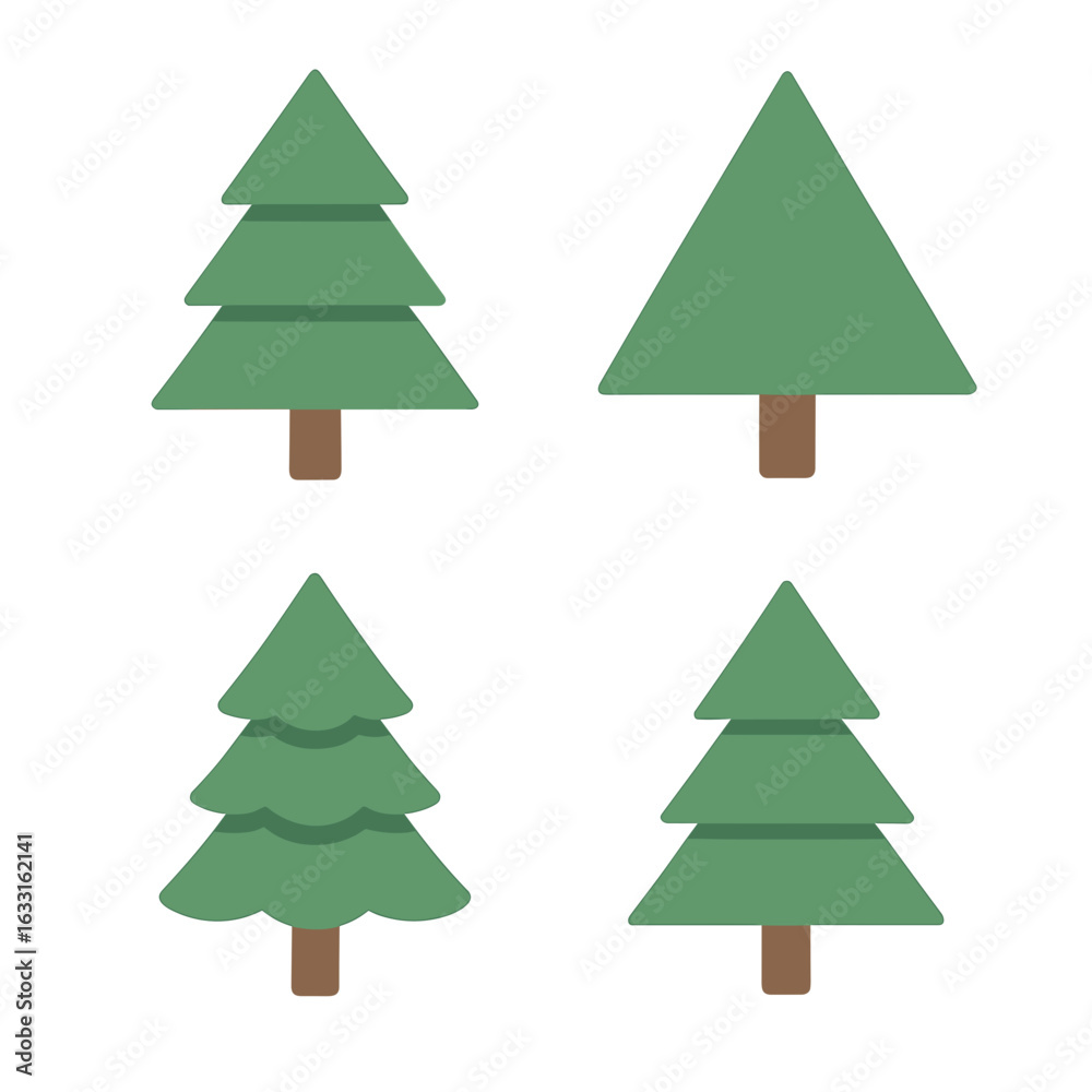 Fototapeta premium Minimalist Style Various Pine Tree Shape Illustration Set Collection