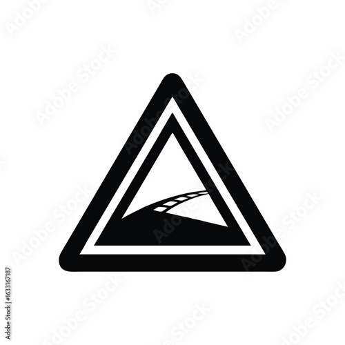 Road ahead warning sign isolated on white background