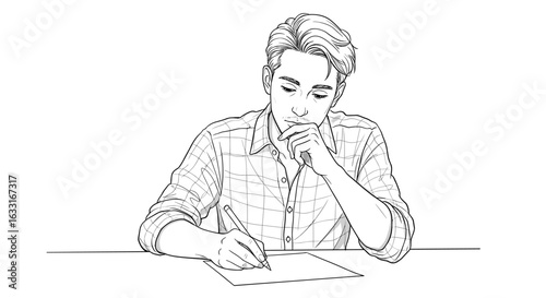 Man writing drawing illustration vector design creative expression