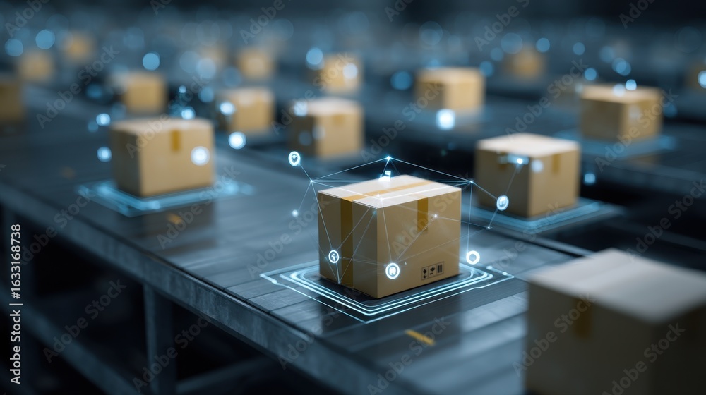 © Sarut - An advanced warehouse system with interconnected smart storage units data driven logistics and technology enabled delivery solutions to optimize efficiency and responsiveness in the supply chain © Sarut - An advanced warehouse system with interconnected smart storage units data driven logistics and technology enabled delivery solutions to optimize efficiency and responsiveness in the supply chain